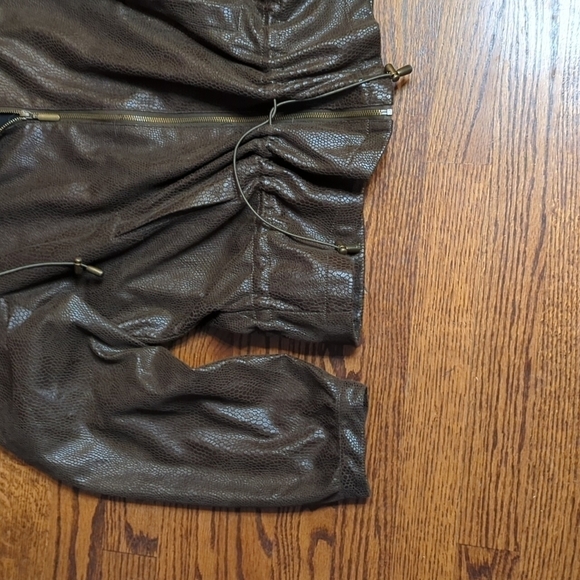 Ruby Rd. Brown faux leather textured cinch waist chic fall Bomber jacket. Sz 14 - Picture 2 of 8